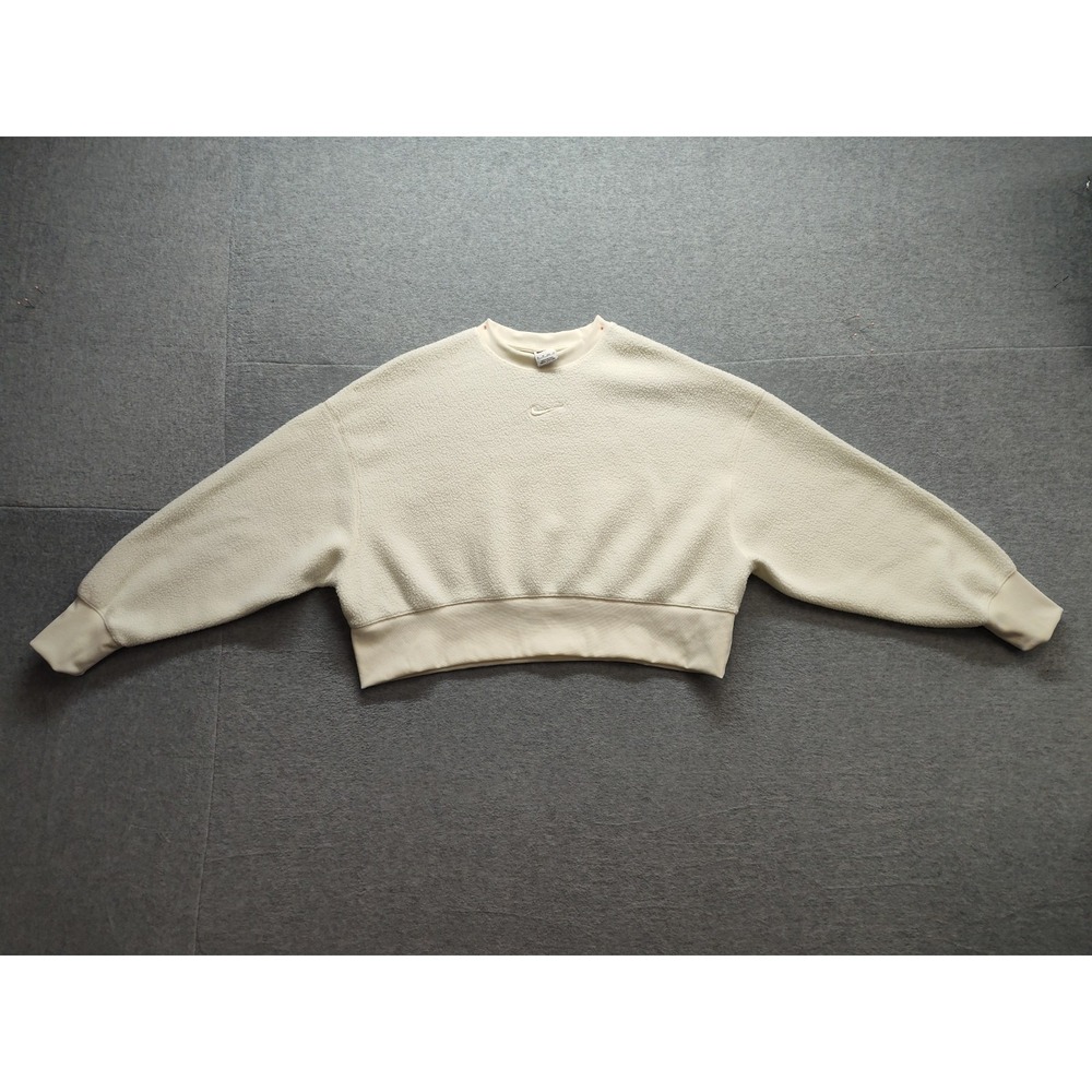 Nike Women Sweatshirt XS Cream 100% Polyester Crew Neck Long Sleeve Pullover